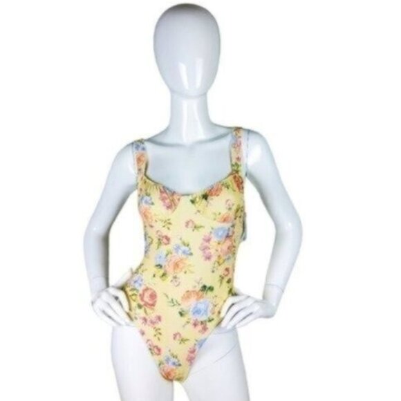 We Wore What Vintage Drapes Floral Ruched Cup One Piece Swimsuit Small - Picture 1 of 7